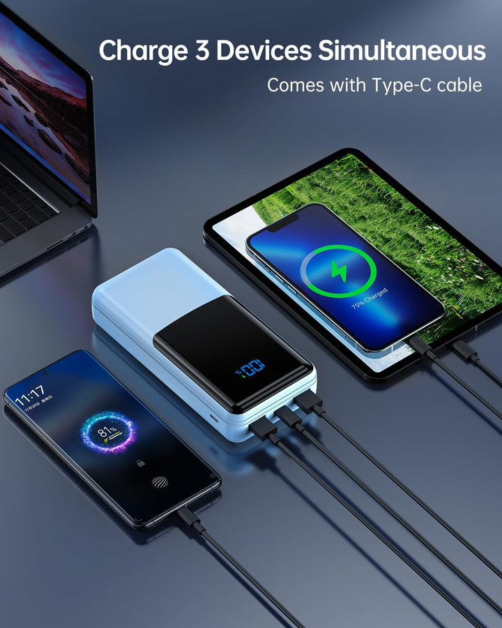 Coblob Power Bank 27000mAh, Powerbank Schnellladefunktion USB C PD 20W Himmelblau-002, Himmelblau-00