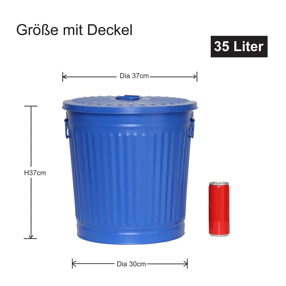 Jinfa 4 Sets Retrodesign Mülleimer mit Deckel | Blau | Ø 36 cm, Höhe 36,5 cm, 35 Liter Blau Ø 36 cm,