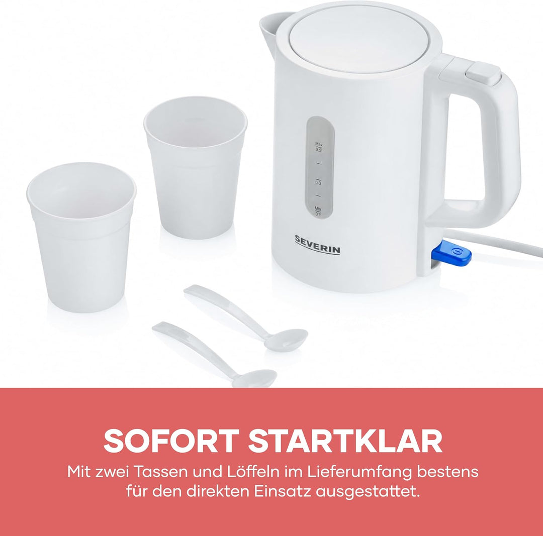 SEVERIN Reise-Wasserkocher-Set, Reisewasserkocher für 0,5 l mit umschaltbarer Spannung (115/230 V),