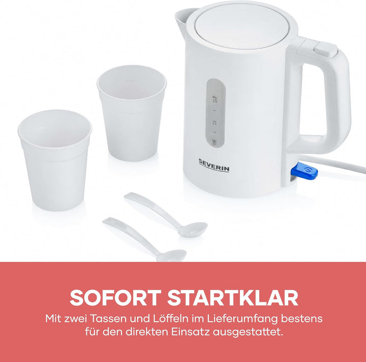 SEVERIN Reise-Wasserkocher-Set, Reisewasserkocher für 0,5 l mit umschaltbarer Spannung (115/230 V),