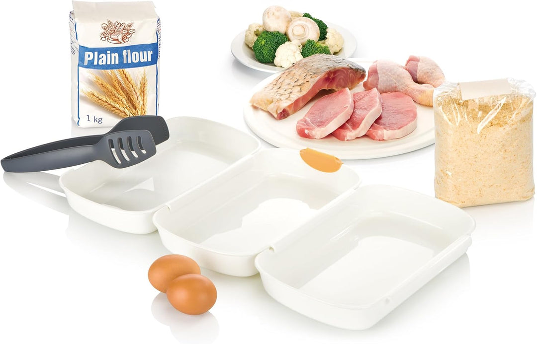 Tescoma Panierschalen Set 3-teilig mit Zange, Panierstrasse für Schnitzel