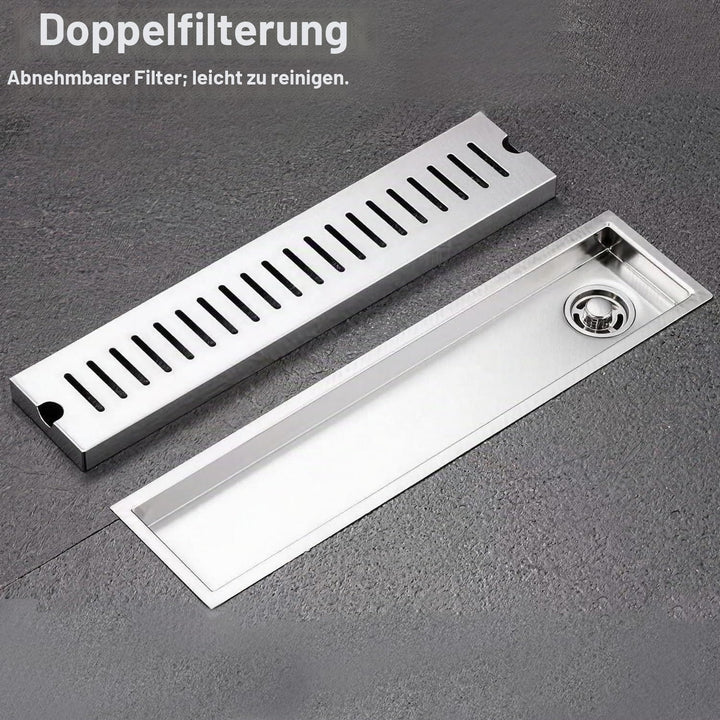 Tissting Bodenablauf, Edelstahl Rechteckiger Langer Duschablauf 40cm Side Drainage, 40cm, Side Drain