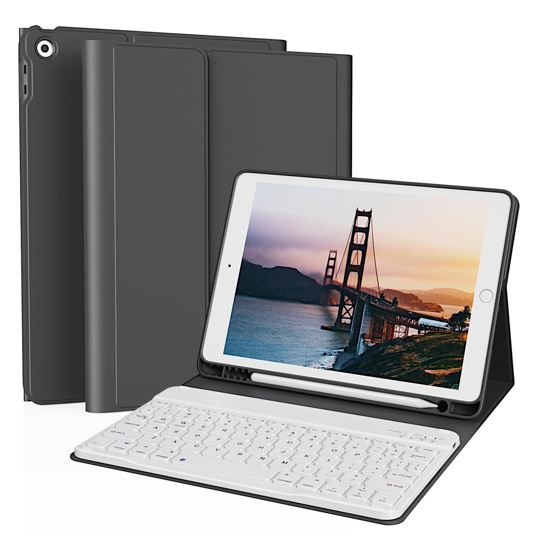 Bluetooth Tastatur Hülle für iPad 9./8./7. Generation, Schwarz, Schwarz