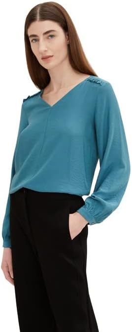 TOM TAILOR Damen Bluse mit V-Ausschnitt 40 13222 - Pastel Teal, 40 13222 - Pastel Teal