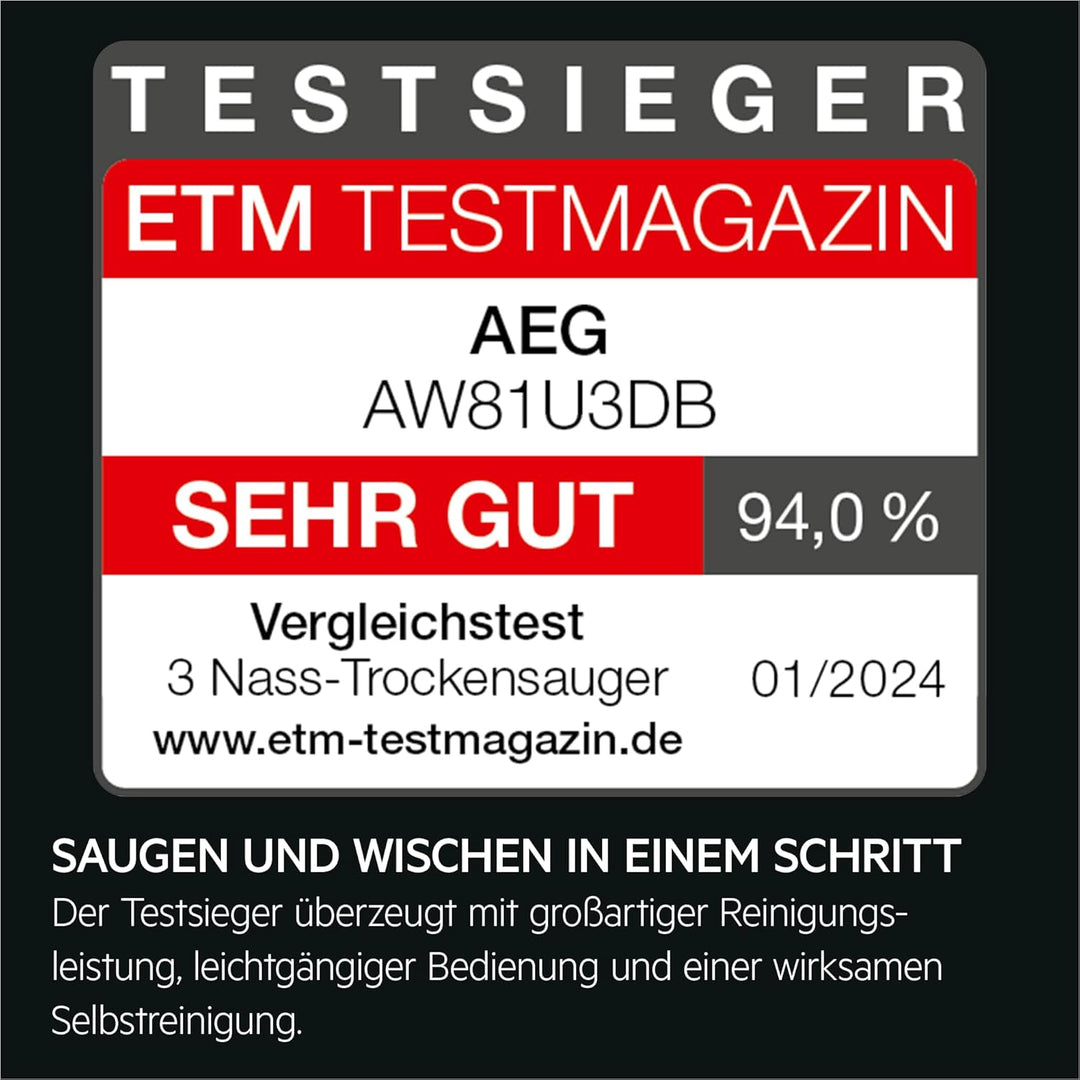 AEG Nass- und Trocken Akku Staubsauger, mit Wischfunktion, Wet&amp;Dry, Kabellos, Beutellos, Hartboden,