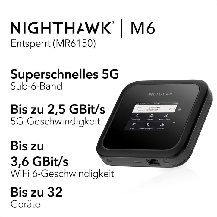 NETGEAR Nighthawk M6 5G WiFi 6 Mobiler Hotspot-Router (MR6150) - ultraschneller WLAN-Hotspot-Router,