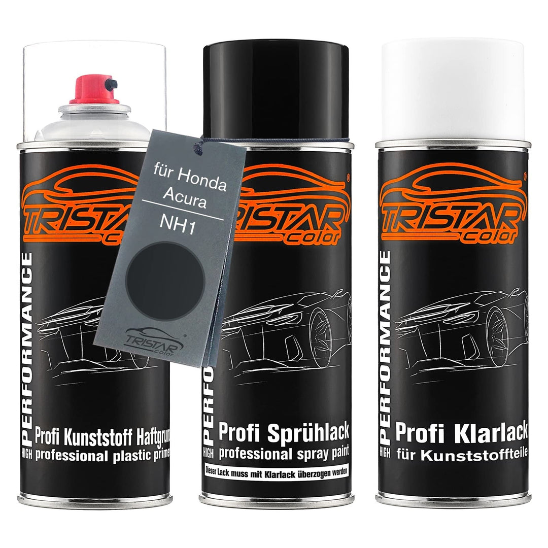 TRISTARcolor Autolack Spraydosen Set für Kunststoff Stossstange für Honda/Acura NH1 Black Haftgrund
