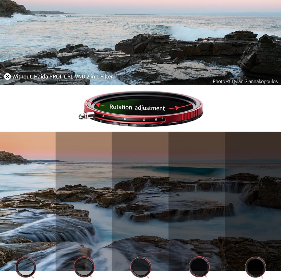Haida 95mm VND+CPL 2 in 1 ND8-ND128 Einstellbarer Filter (3-7 Blendenstufen) für Kameraobjektiv, meh