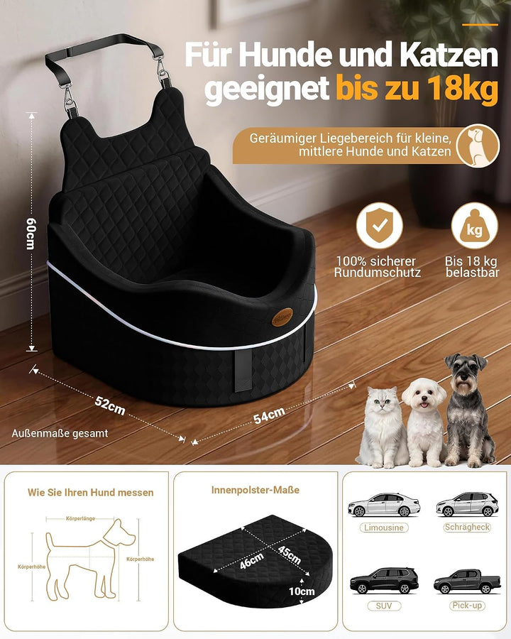 【Extra geräumiger &amp; gemütlicher】 Hundeautositz für mittlere &amp; kleine Hunde Schwarz, Schwarz