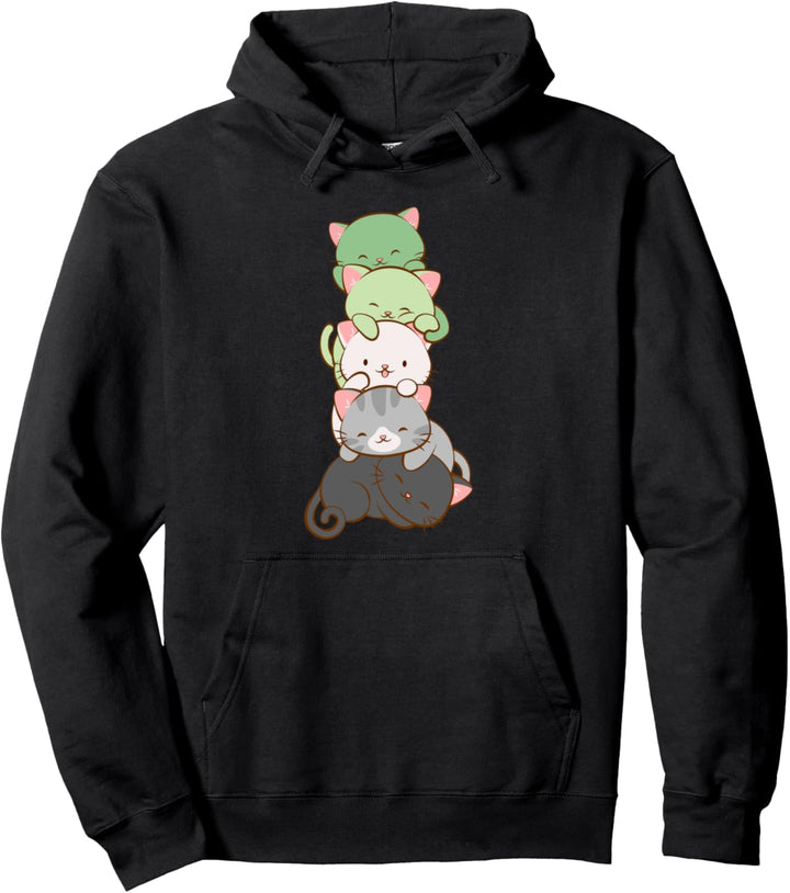 Aromantic Pride Kawaii Katzen - Süsse LGBTQ-Anime-Kunst Pullover Hoodie