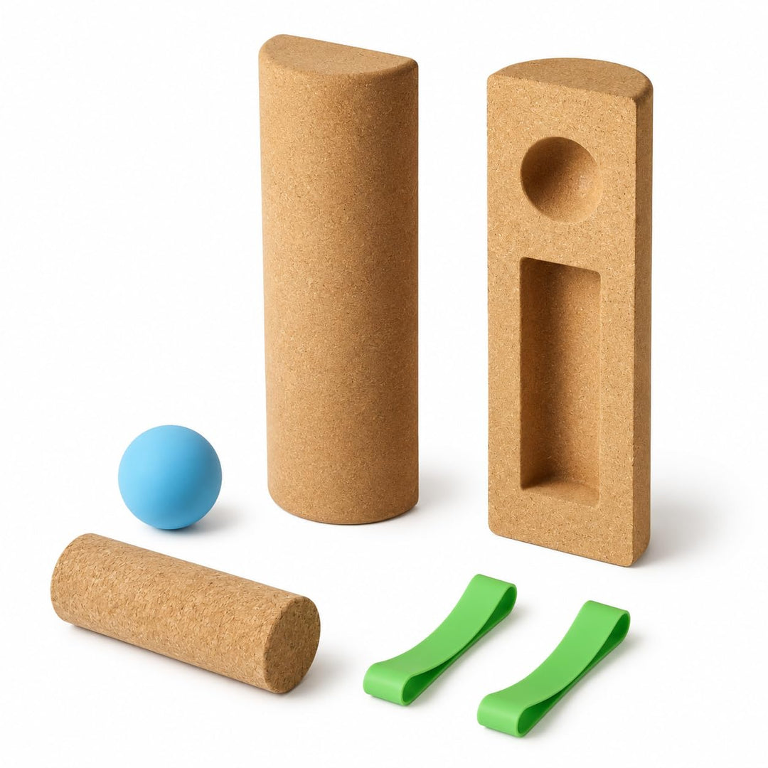 Balance Board aus Naturkork 10×30 cm, Fusstrainer mit Silikonball