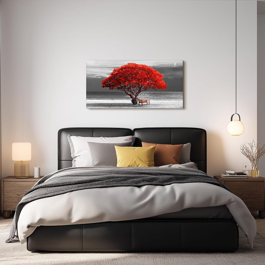hyidecorart Bilder Baum Rote, Bäume Natur Leinwand Bilder, 1 Teilig Wandbilder Wohnzimmer, Modern Gl