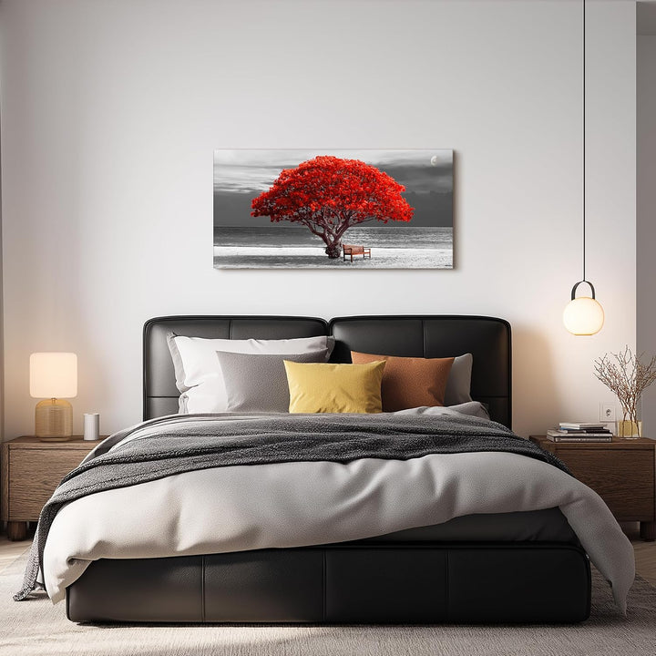 hyidecorart Bilder Baum Rote, Bäume Natur Leinwand Bilder, 1 Teilig Wandbilder Wohnzimmer, Modern Gl