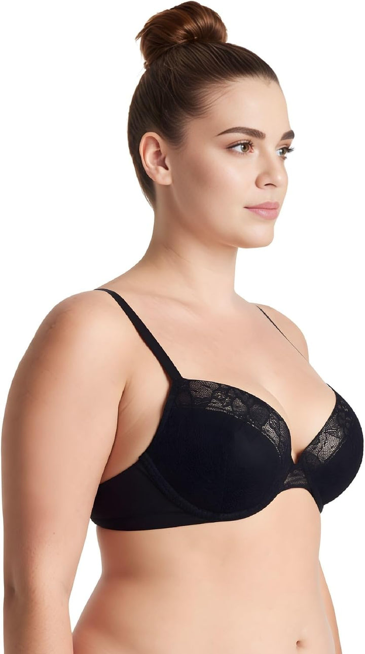 Curve Muse Damen Übergrösse +1,5 Tassen Bügel Spitzen-BHS 105B Schwarz,rot(2er Pack), 105B Schwarz,r