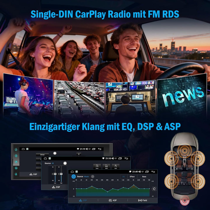 LEROAADZ 1 Din Car Radio Android Autoradio mit Bildschirm, 4GB+64GB Wireless Android Auto &amp; Apple Ca