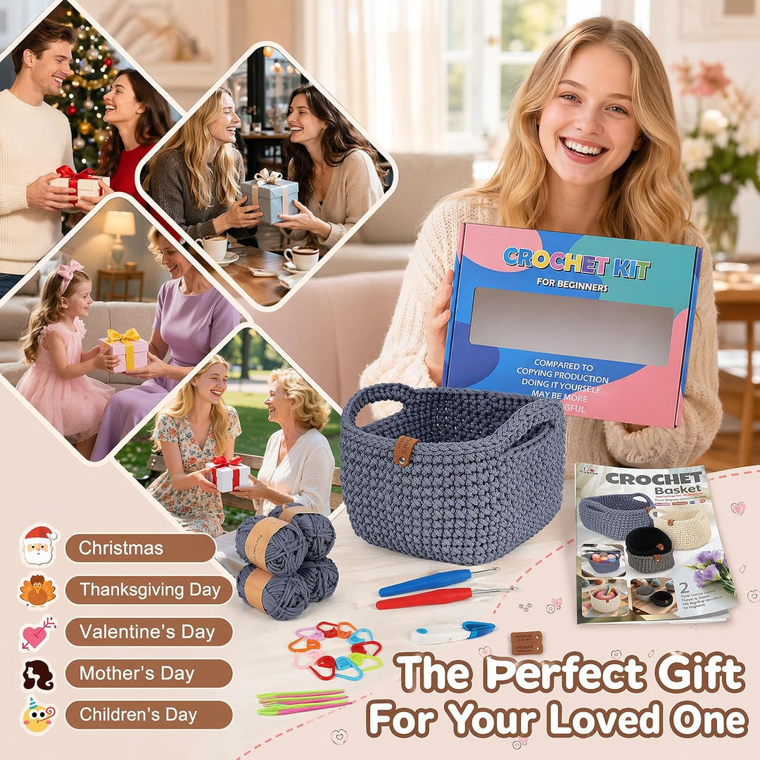 Chingcoo Häkelset für Anfänger 2er Set Häkelkorb - Crochet Kit mit 4 Häkelgarn Häkelnadeln 4,0 mm 4,