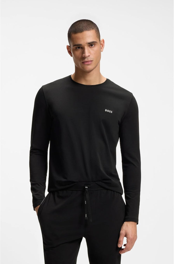 BOSS Herren Mix&amp;Match LS-Shirt R Regular-Fit Longsleeve aus Stretch-Baumwolle mit Logo-Stickerei Sch