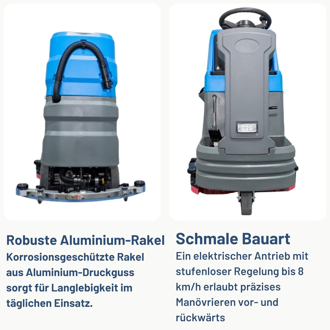 Pallit Aufsitz-Scheuersaugmaschine Akku – Bodenreinigungsmaschine 580 mm Arbeitsbreite, 4.100 m²/h,