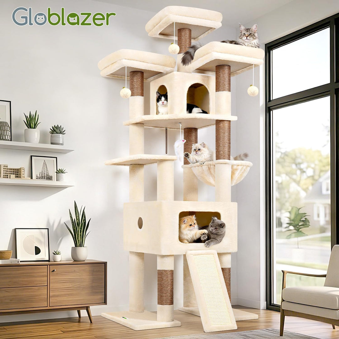 Globlazer F75 Kratzbaum XXL Beige für Grosse Katzen 192 cm Stabil Katzenbaum | Extragross Katzenhäus