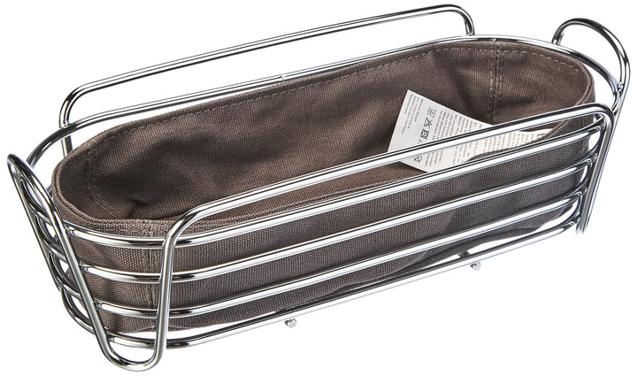 blomus -DELARA- Brotkorb Oval aus verchromtem Stahl, Magnet, Baumwoll-Stofftasche, trendiges &amp; moder
