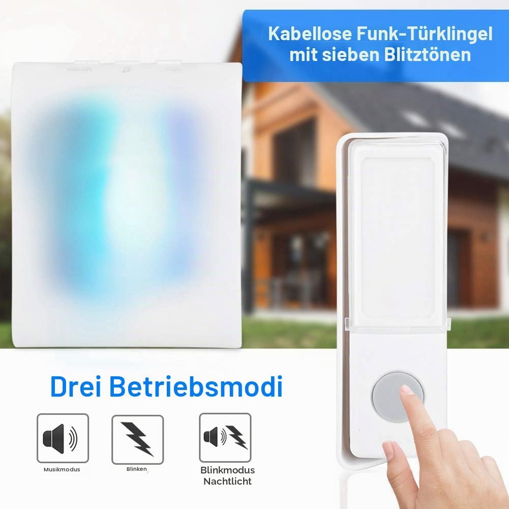 Kabellose Türklingel, Tauber Anrufer, älter Taub, mit 7 Farbtönen, wasserdicht, elektrisch, Türkling