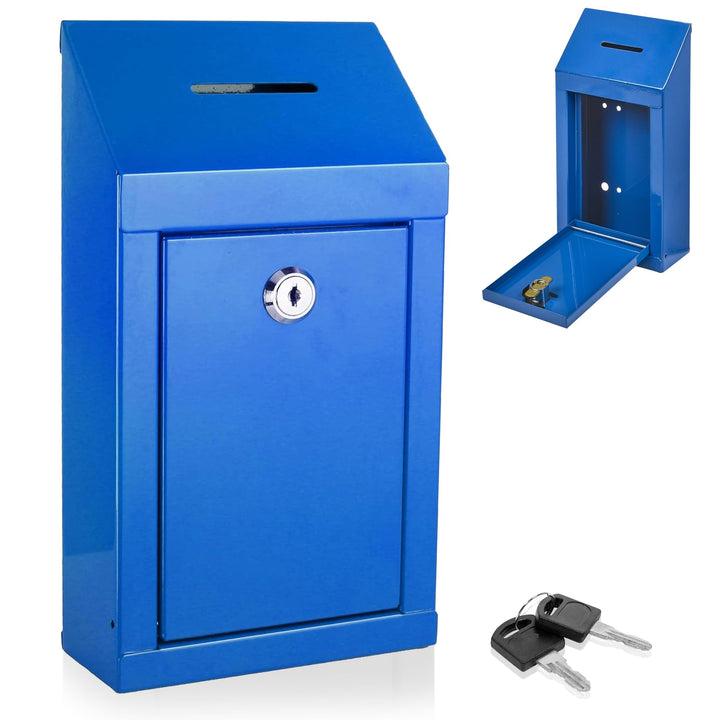 Spendenbox aus Metall zur Wandmontage oder für die Arbeitsplatte, mit Münzschlitz, Schloss mit 2 Sch