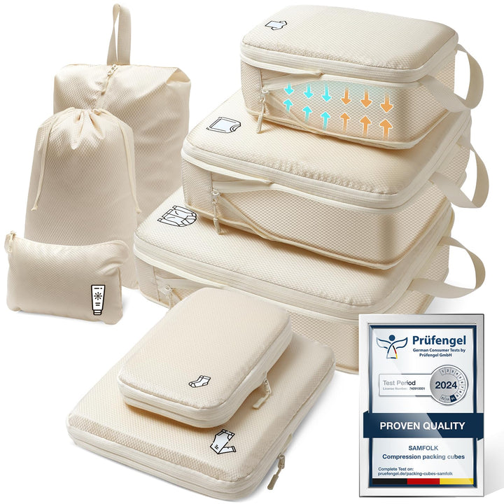 Packing Cubes Compression 8 Stück Koffer Organizer,Wasserdicht PackwüRfel Packtaschen Kompression, T