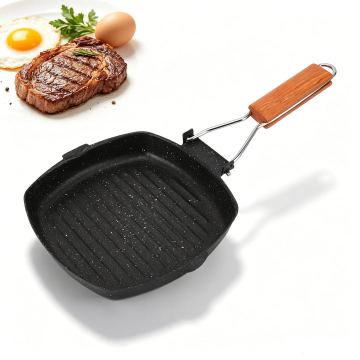 HERCHR Grillpfanne 20x20cm, Grillpfann Induktion Gewellt, Steakpfanne Induktion Aus Gusseisen, Induk