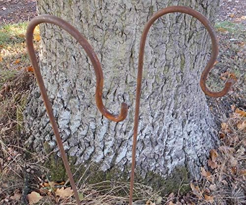2er-Set Gartenstab m. Haken Laternenhaken u. Doppelspiess Eisen Rost 90