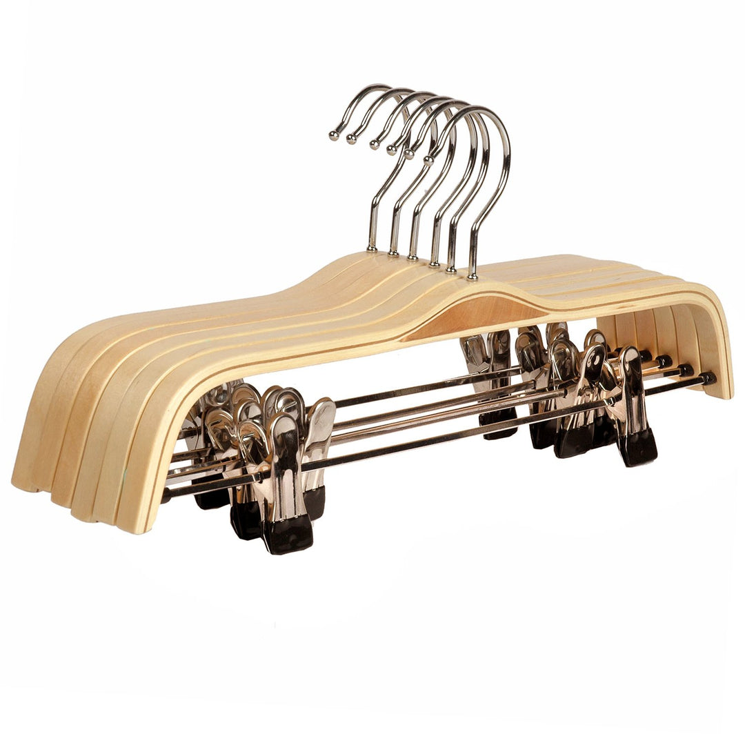 6X Holz Kleiderbügel Hosenspanner Hosenbügel für Hosen/Röcke rutschfest aus Schima-Holz 37,5 cm, 6