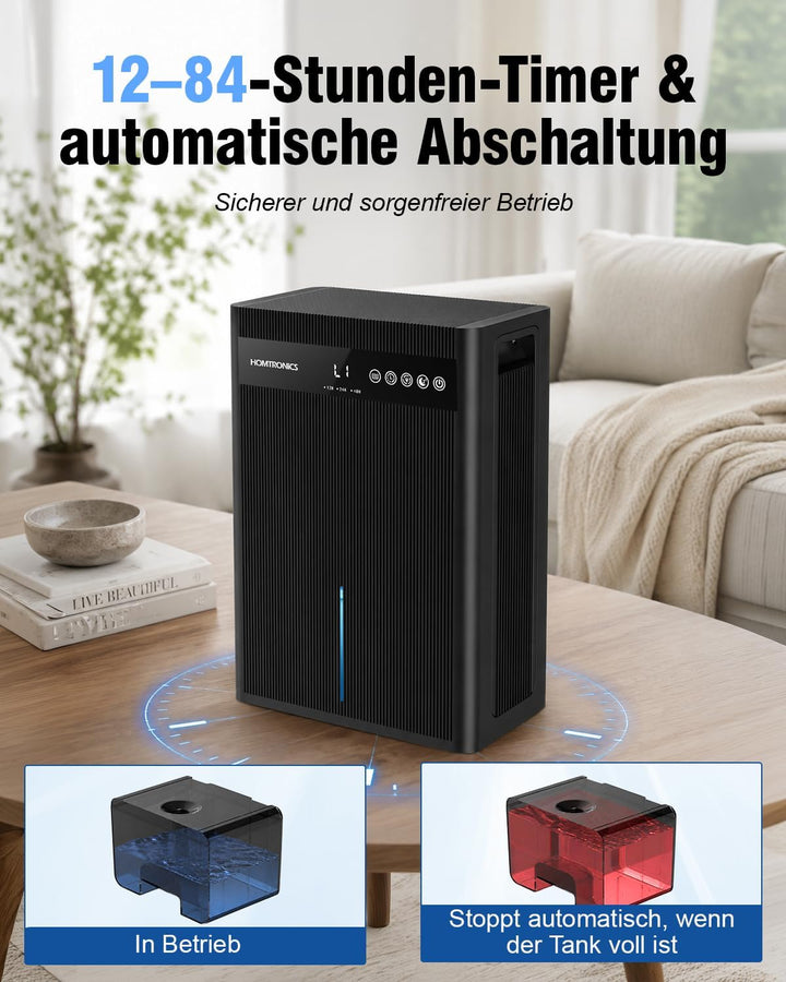 Luftentfeuchter Elektrisch 3000ML, 12-84 Stunden Timer Schwarz, Schwarz