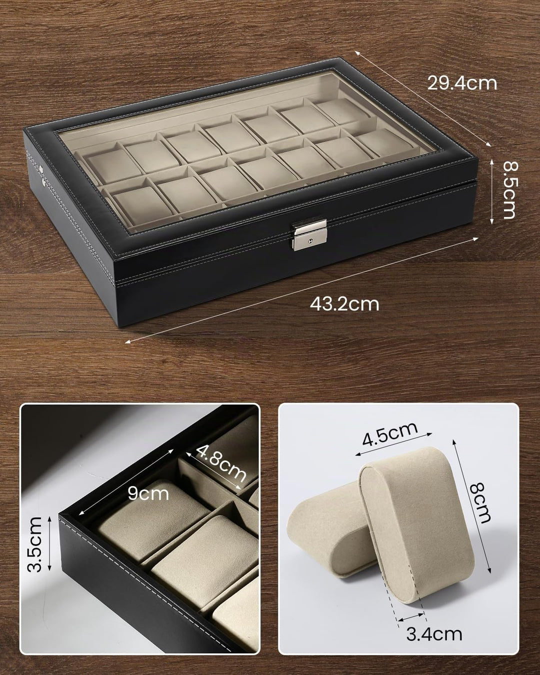 Uten Uhrenkasten 24 Uhren, Uhrenbox Herren Aufbewahrungsbox mit Metallschloss, Schlüssel und herausn