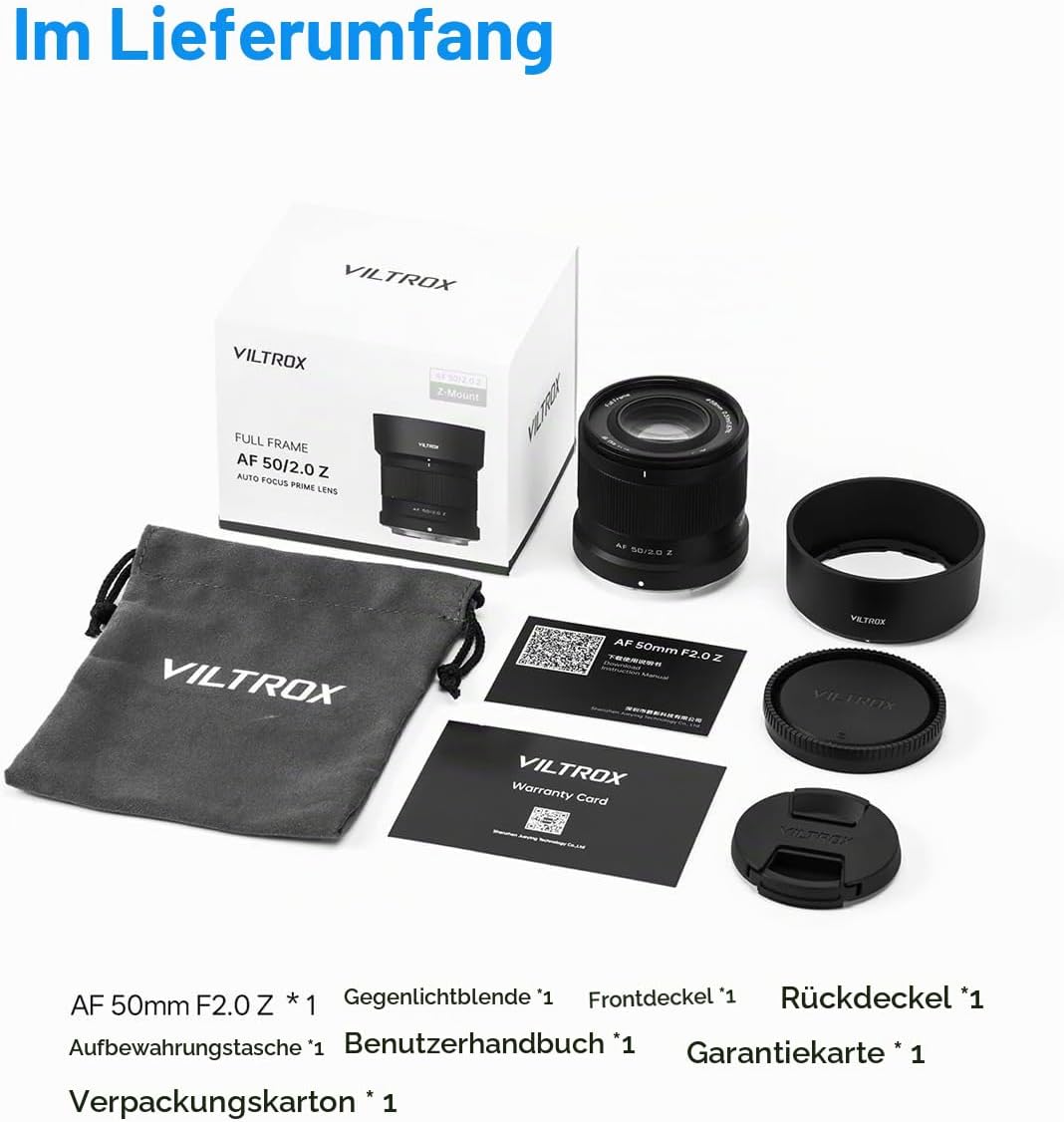 VILTROX 50mm F2.0 Z-Mount Vollformat Objektiv,AF 50mm f/2.0 für Nikon Z-Mount,Auto Fcous grosse Blen