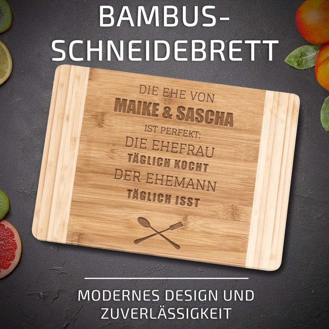 Maverton Bambus Holzbrett mit Gravur - Schneidebrett - Küchenbrett - Grösse: 35x25 cm - gross und ma