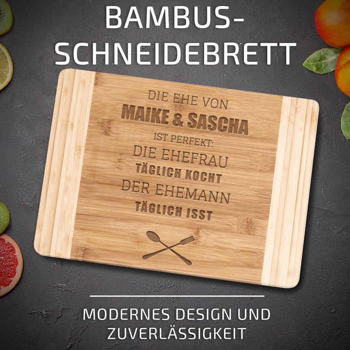 Maverton Bambus Holzbrett mit Gravur - Schneidebrett - Küchenbrett - Grösse: 35x25 cm - gross und ma