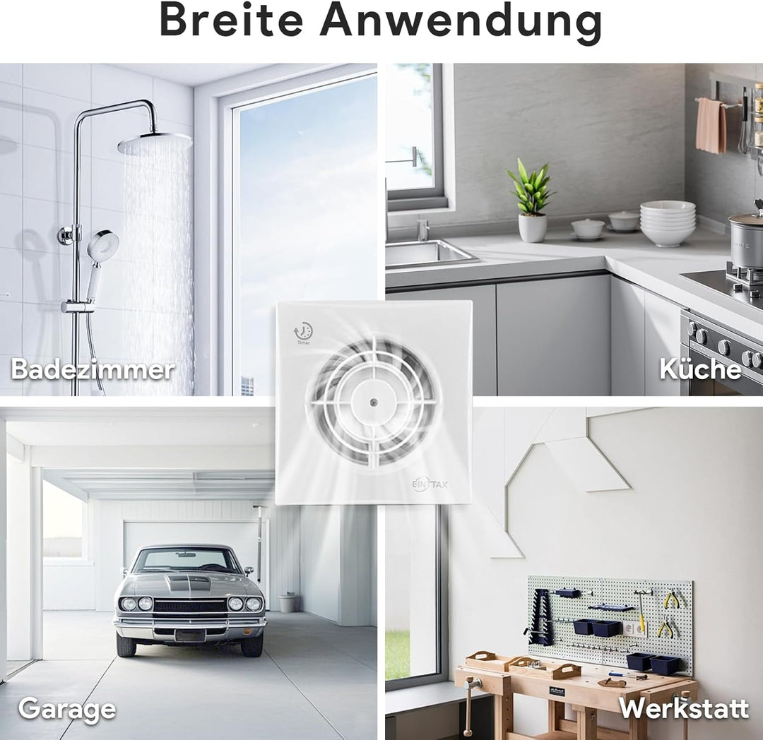 Badlüfter 100mm Abluftventilator Küche, mit Nachlauf und Rückstauklappe,130m³/h, IPX2 Wasserdicht, f