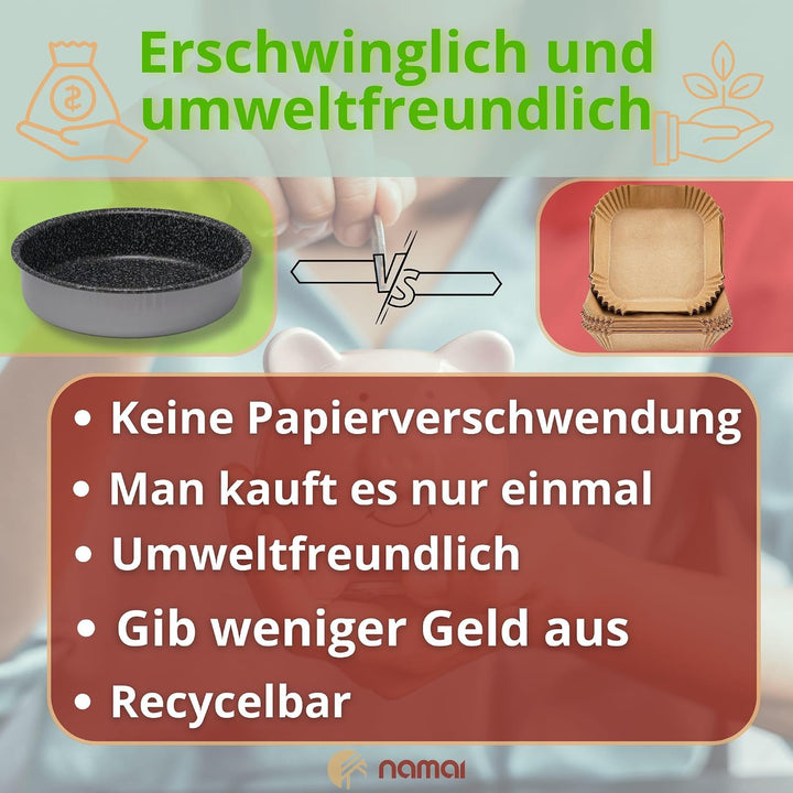 NAMAI - Backform Rund - Heissluftfritteuse Zubehör - 18 CM - Spülmaschinengeeignet - Backform 18 cm