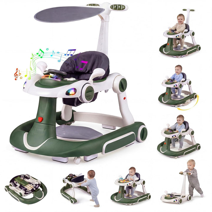 FANTASK 7 in 1 Lauflernhilfe mit abnehmbarem Verdeck, Lauflernwagen höhenverstellbar mit Spielboard,