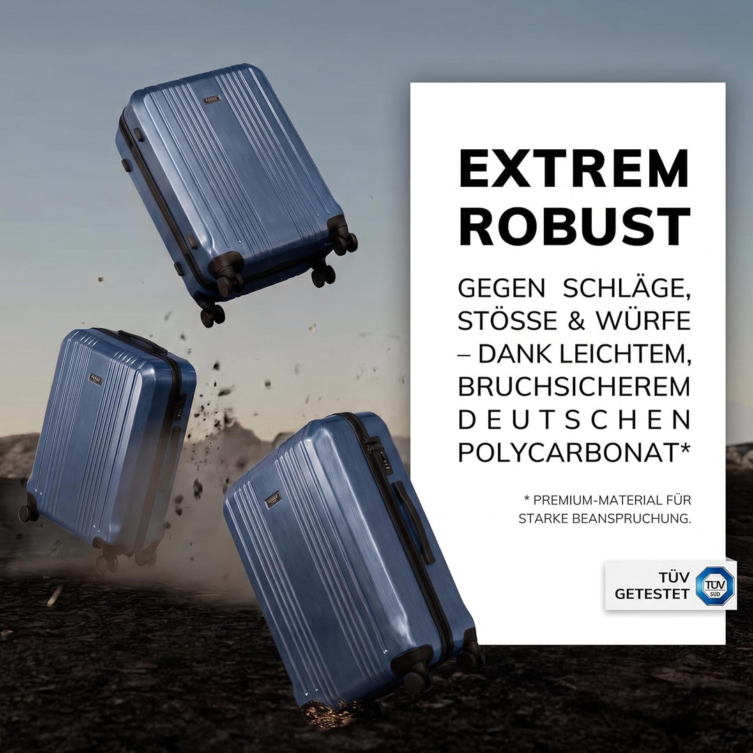 FERGÉ 3er Kofferset Hartschale Gepäckset mit 4 Doppelrollen &amp; TSA Schloss Blau-metallic, Blau-metall