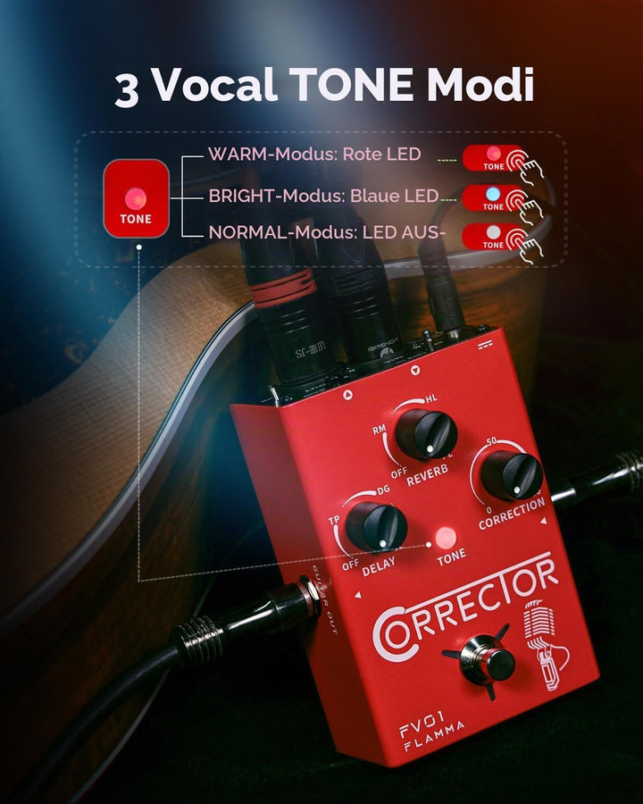 FLAMMA FV01 Vocal Effects Processor Pitch Correction Voice Pedal Vocal Stompbox Microphone Amplifier