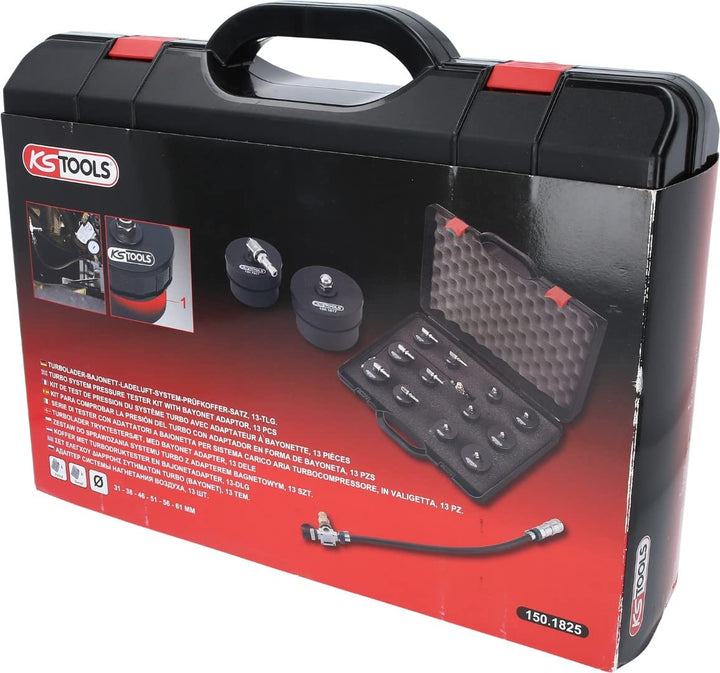 KS Tools 150.1825 Turbolader-Bajonett-Ladeluft-System-Prüfkoffer-Satz, 13-tlg.