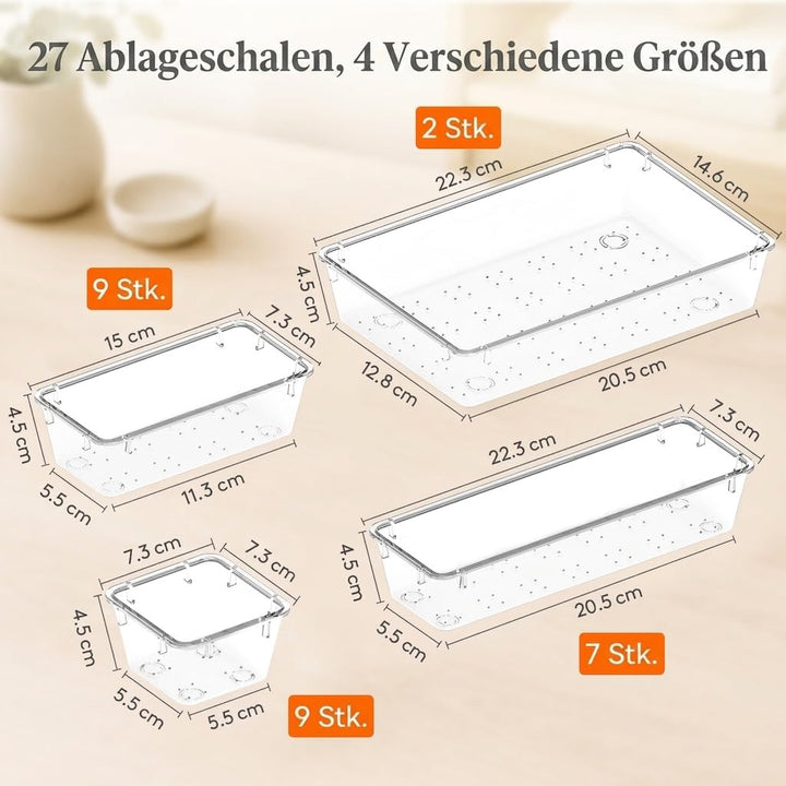 Lifewit 27 Stücke Schubladen Organizer mit 4 Grössen, Schminktisch Ordnungssystem, Klar Kunststoff M
