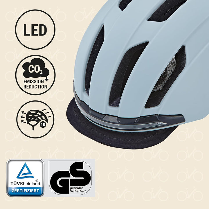 Prophete E-Bike Helm ECO Urban Fahrradhelm, Inmold Technologie, LED-Licht vorne und hinten (360° Sic