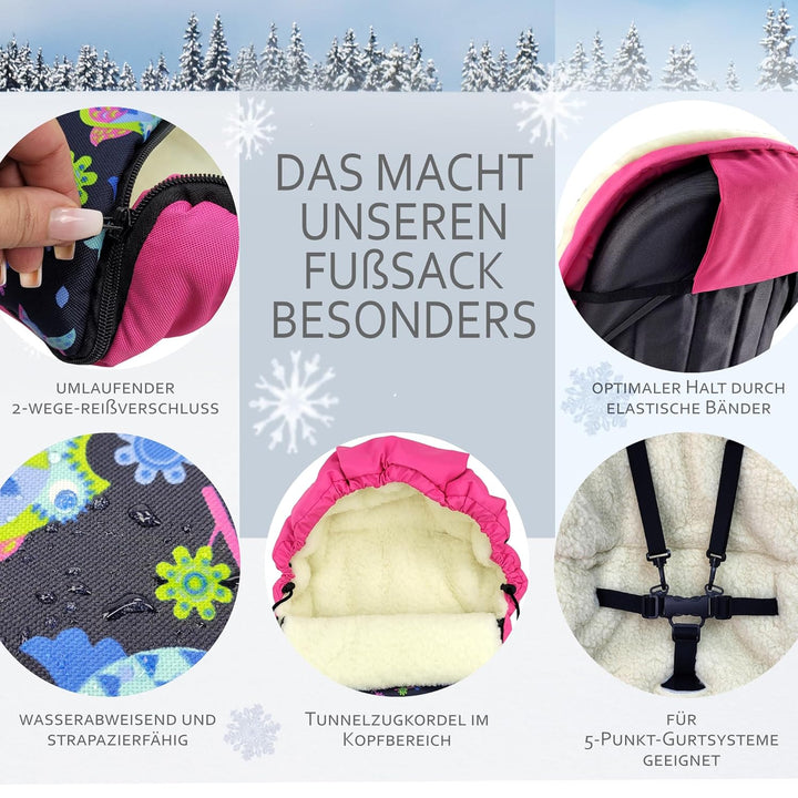 BAMBINIWELT universaler Winterfusssack (90cm oder 108cm), auch geeignet für Babyschale, Kinderwagen,