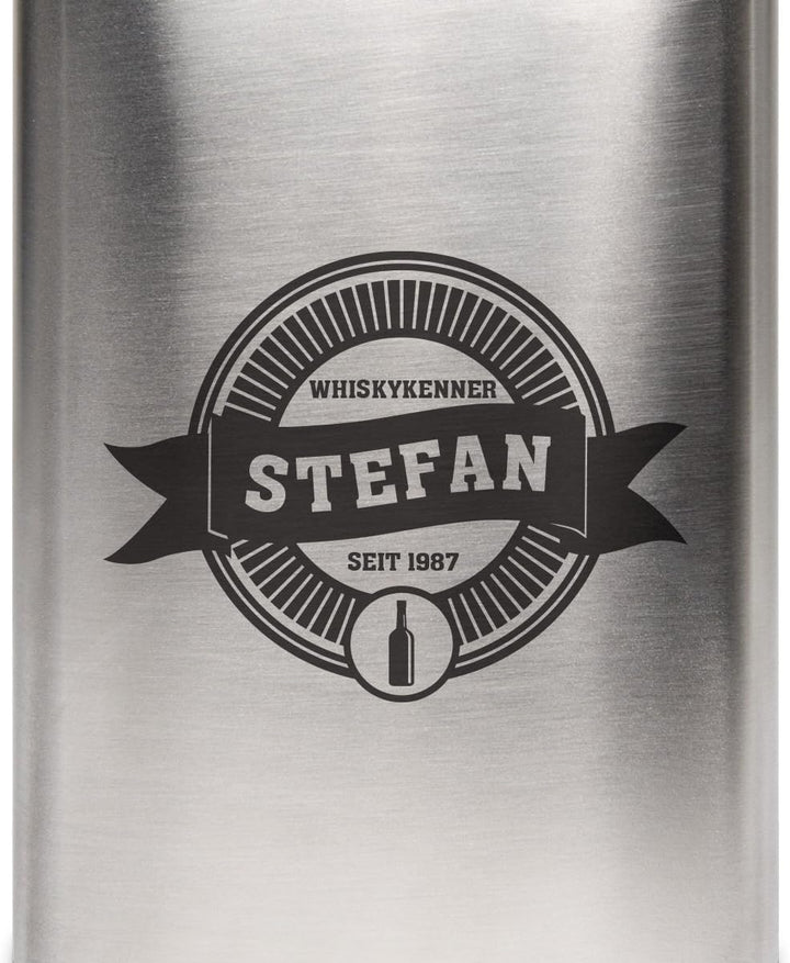 Flachmann Edelstahl 8oz. 237 ml mit individueller Gravur - Whiskykenner, Whiskykenner