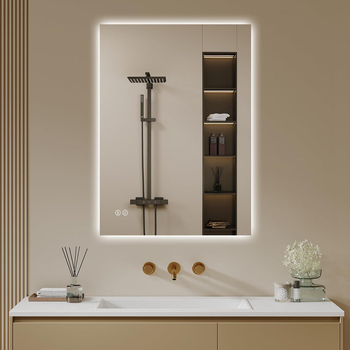 Badspiegel-mit-Beleuchtung 50x70cm - LED Badezimmerspiegel Badezimmer Spiegel mit Beleuchtung, Touch