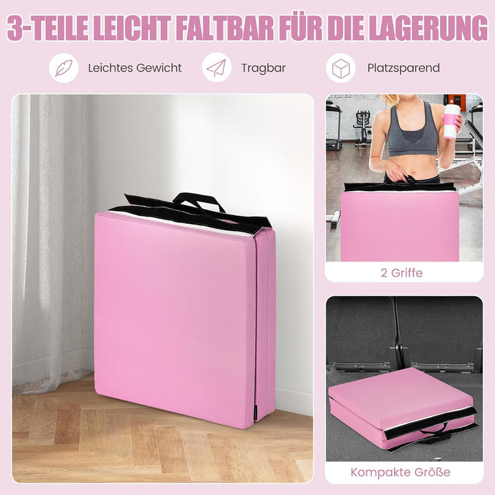 COSTWAY 180 x 60 x 5 cm Weichbodenmatte klappbar, Gymnastikmatte tragbar, Yogamatte wasserabweisend,