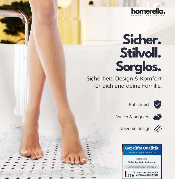 homerella® Badewannenmatte rutschfest 88x39cm, INKL. HAKEN, Rutschfeste Badematte BPA frei, Duschmat