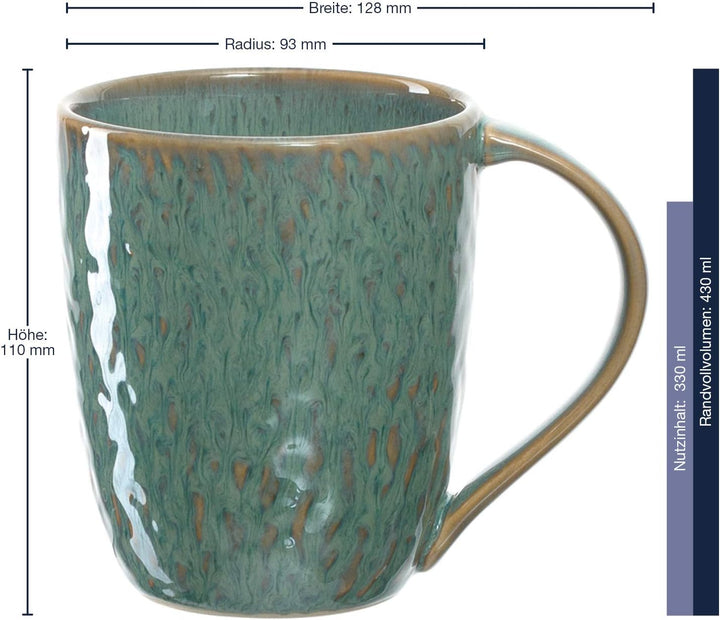 LEONARDO HOME 018543 MATERA 6er Set Becher, Keramik, grün, Grün