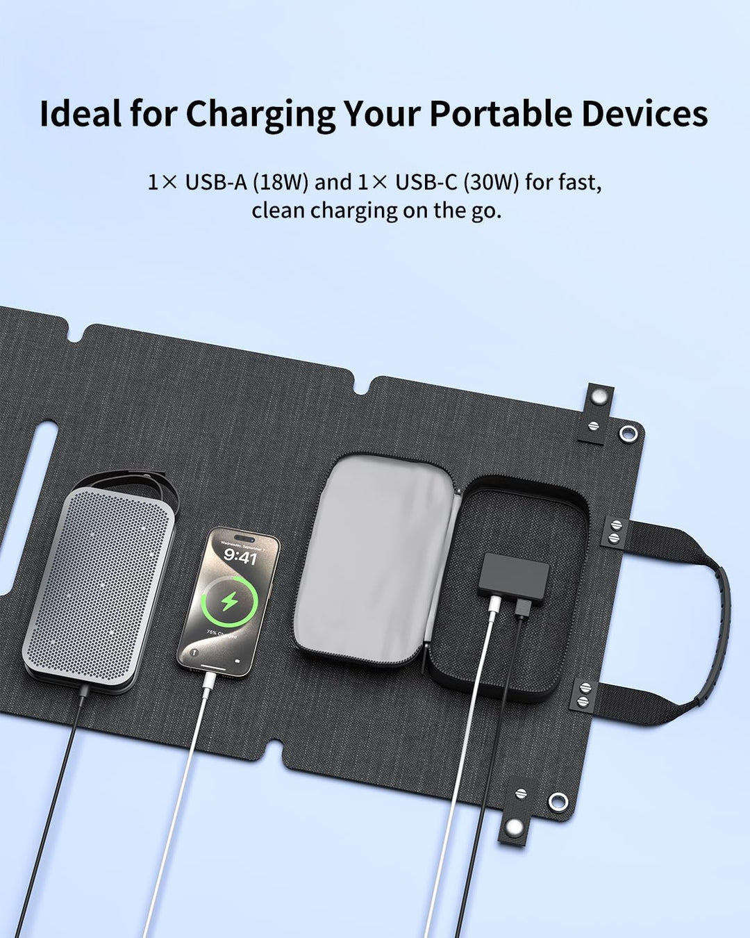 ABOK Asp45 45W faltbares Solarpanel-Ladegerät, USB-C 30W &amp; USB-A 18W, IP67, Asp45
